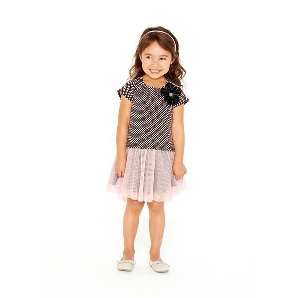 Dress - Odette Black And Pink Polkadot Dress