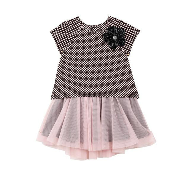 Dress - Odette Black And Pink Polkadot Dress