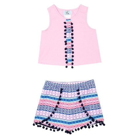Anna Pink Pom Pom Short Set