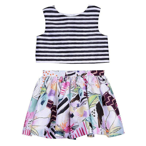 Outfit - Ella Stripe And Abstract Print Skirt Set