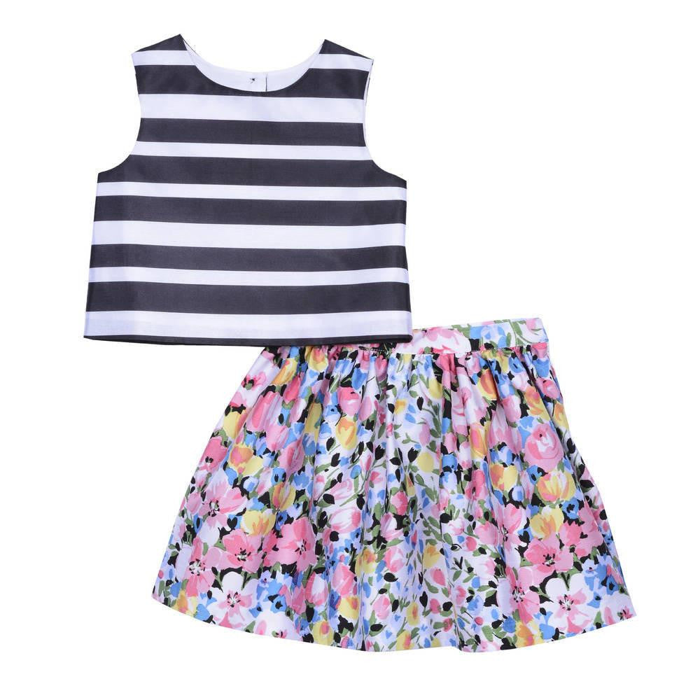 Outfit - Ella Stripe And Flower Skirt Set