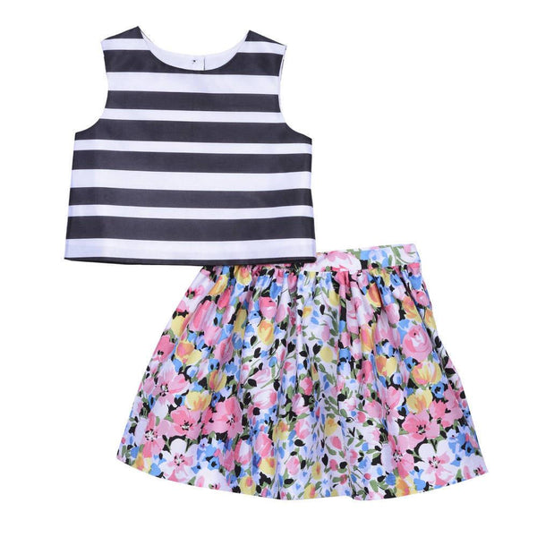 Outfit - Ella Stripe And Flower Skirt Set