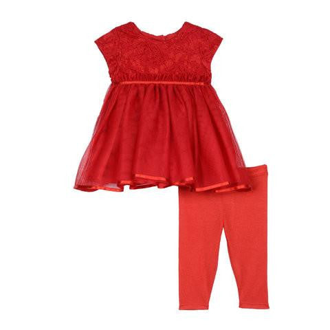 Outfit - Shanta Red Lace Legging Set
